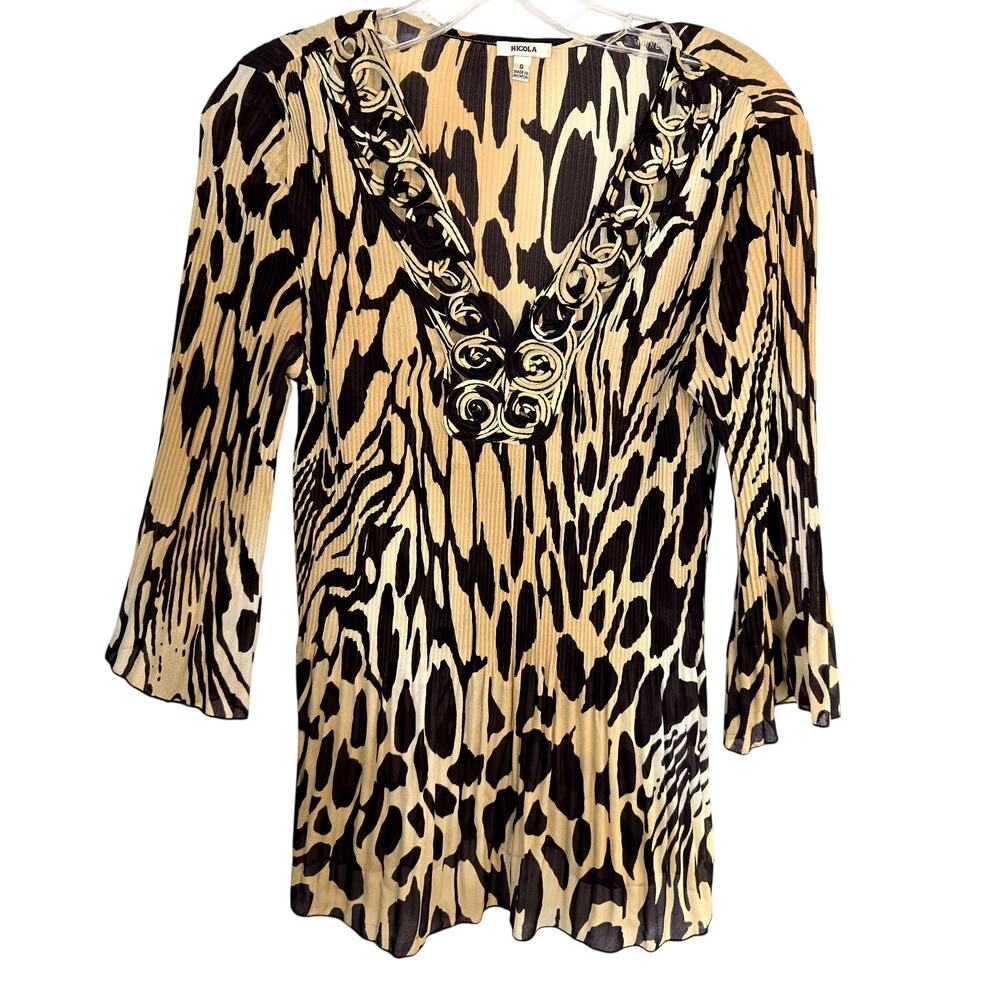 Nicola 8 Women's Top Brown Bell Sleeves Shirt Blouse Misses Size Medium M